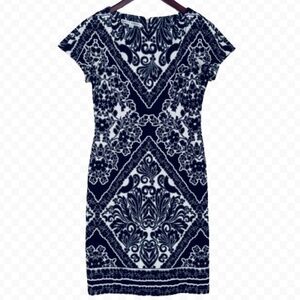 Maggy London Womens 4 Dress Black Floral Sleeve Sheath Stretch